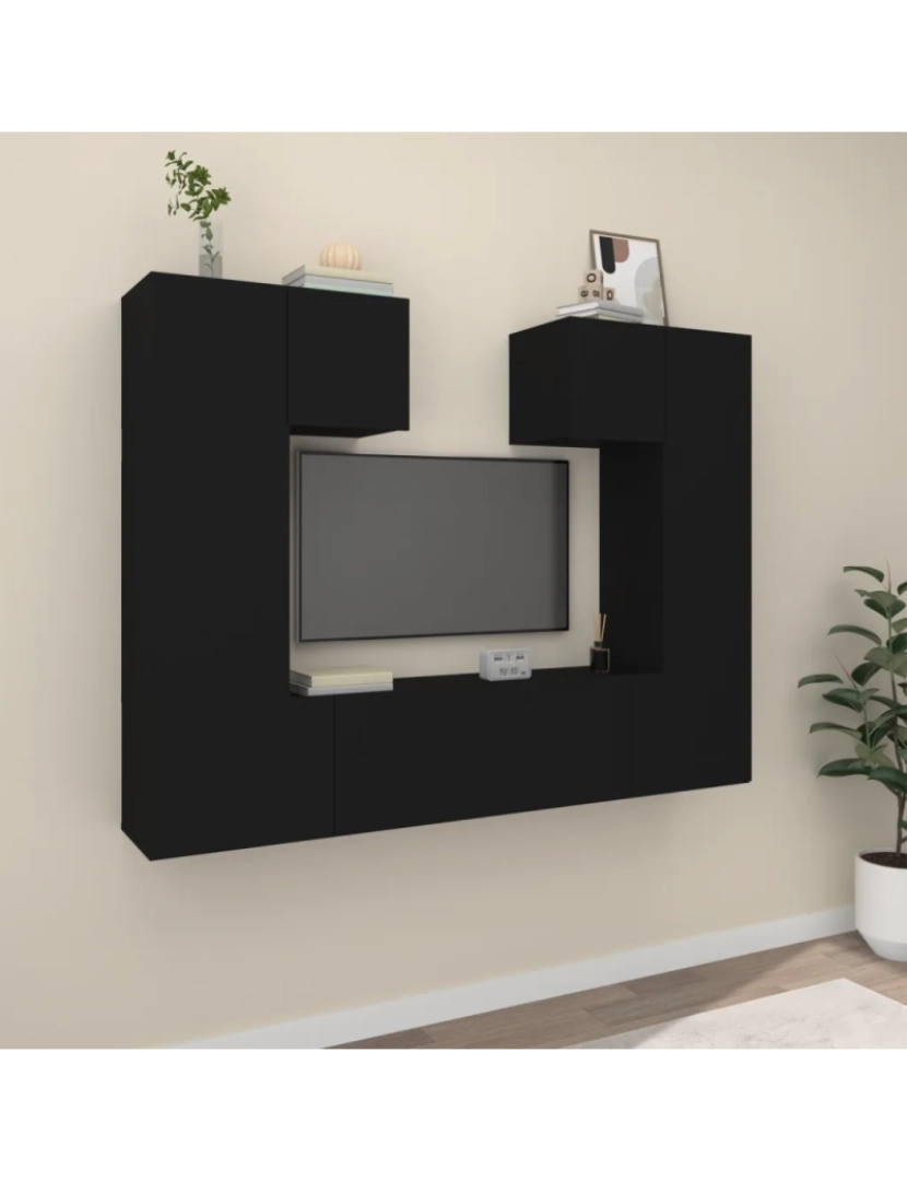 Vidaxl - 6 pcs Conjunto móveis de TV，Mobiliário TV de Salon，Combinação Móvel TV madeira processada preto CFW758810