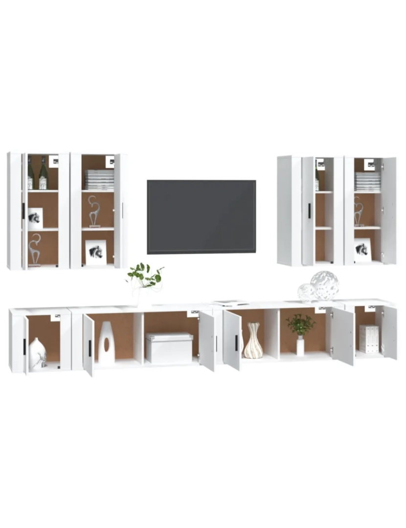 imagem de 8 pcs Conjunto móveis de TV，Mobiliário TV de Salon，Combinação Móvel TV madeira processada branco CFW9965183