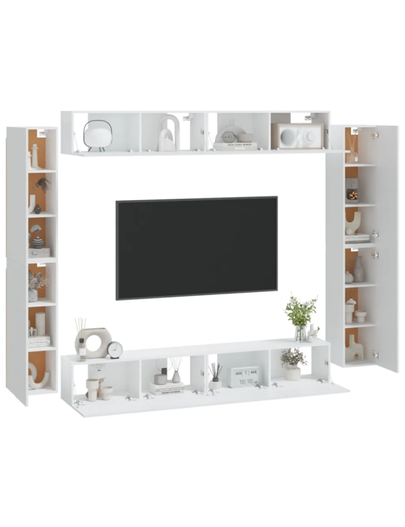 imagem de 8 pcs Conjunto móveis de TV，Mobiliário TV de Salon，Combinação Móvel TV madeira processada branco CFW8828583