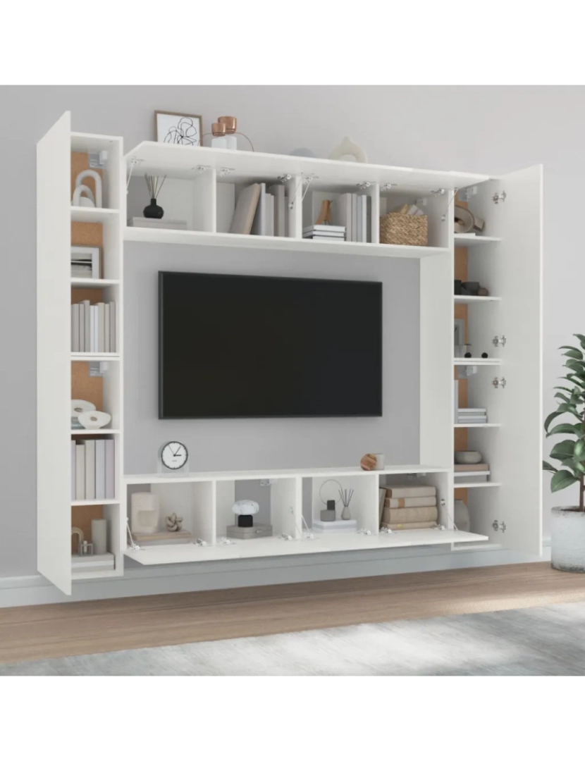 imagem de 8 pcs Conjunto móveis de TV，Mobiliário TV de Salon，Combinação Móvel TV madeira processada branco CFW4660753