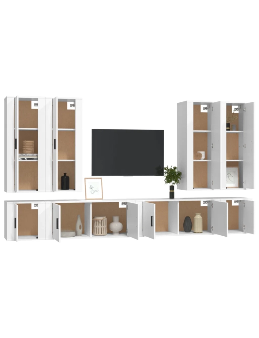 imagem de 8 pcs Conjunto móveis de TV，Mobiliário TV de Salon，Combinação Móvel TV madeira processada branco CFW5346013