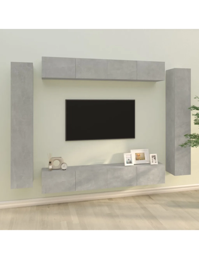 Vidaxl - 8 pcs Conjunto móveis de TV，Mobiliário TV de Salon，Combinação Móvel TV madeira processada cinzento cimento CFW600803