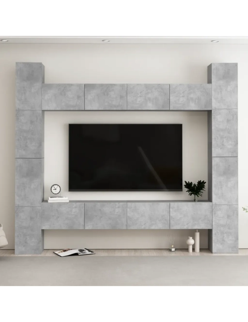 imagem de 8 pcs Conjunto móveis de TV，Mobiliário TV de Salon，Combinação Móvel TV madeira processada cinzento cimento CFW2518361