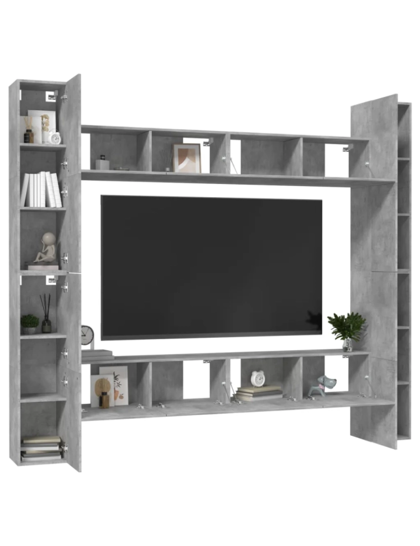 imagem de 8 pcs Conjunto móveis de TV，Mobiliário TV de Salon，Combinação Móvel TV madeira processada cinzento cimento CFW2518363