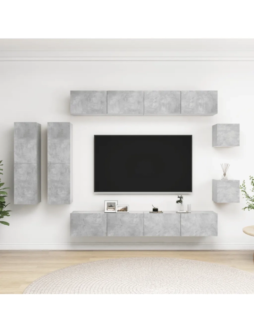imagem de 8 pcs Conjunto móveis de TV，Mobiliário TV de Salon，Combinação Móvel TV madeira processada cinzento cimento CFW5553251