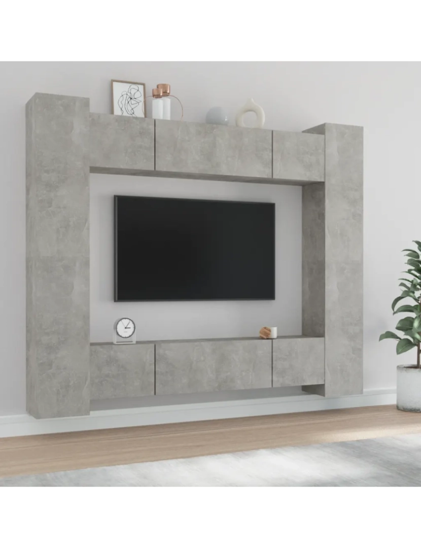 imagem de 8 pcs Conjunto móveis de TV，Mobiliário TV de Salon，Combinação Móvel TV madeira processada cinzento cimento CFW5614241