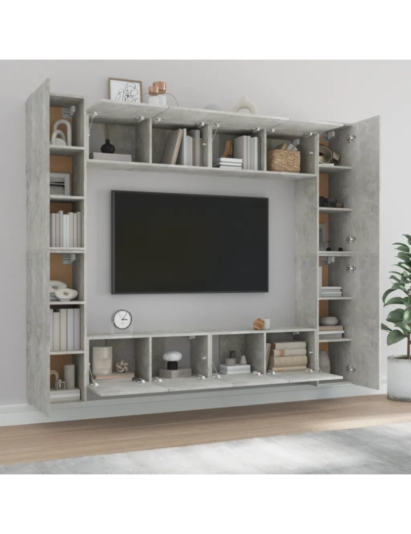 imagem de 8 pcs Conjunto móveis de TV，Mobiliário TV de Salon，Combinação Móvel TV madeira processada cinzento cimento CFW5614243