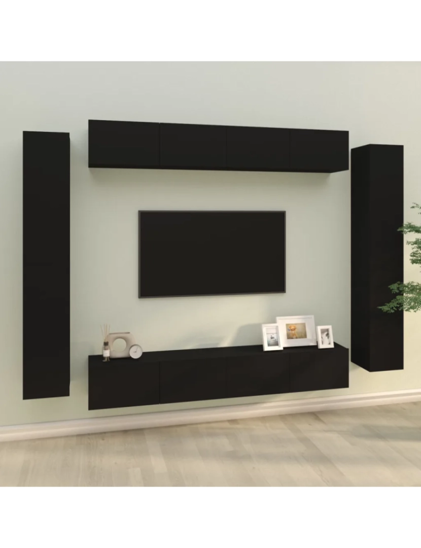 Vidaxl - 8 pcs Conjunto móveis de TV，Mobiliário TV de Salon，Combinação Móvel TV madeira processada preto CFW346309