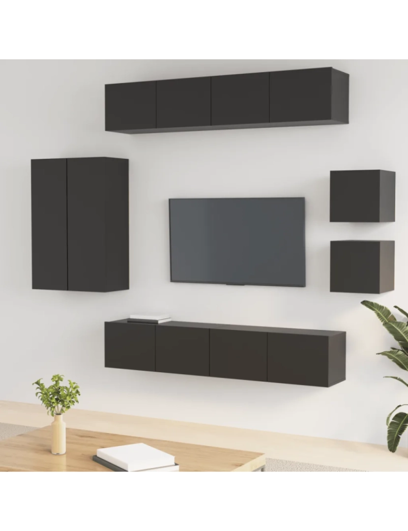Vidaxl - 8 pcs Conjunto móveis de TV，Mobiliário TV de Salon，Combinação Móvel TV madeira processada preto CFW211079