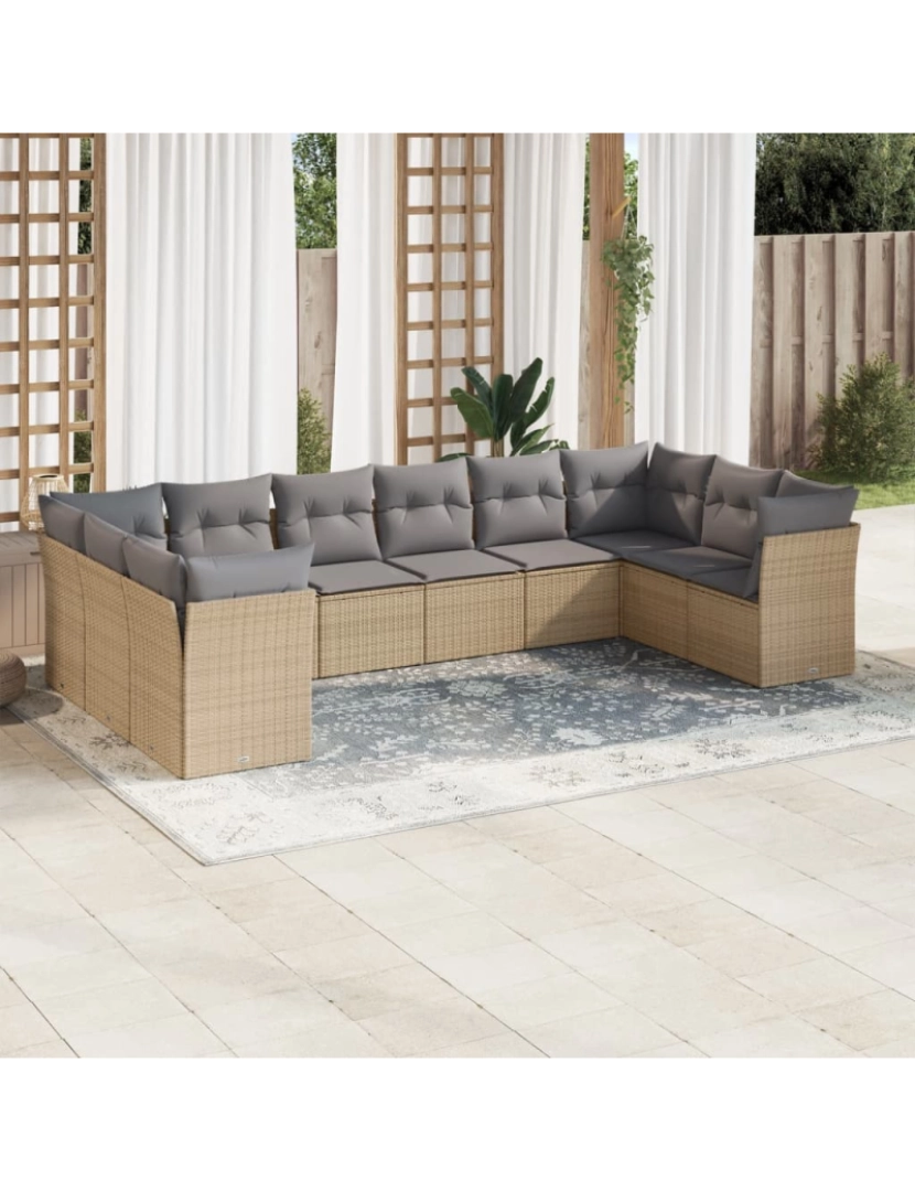 Vidaxl - 10 pcs conjunto de sofás p/ jardim，Conjuntos Relax Jardim com almofadões vime PE bege CFW616902