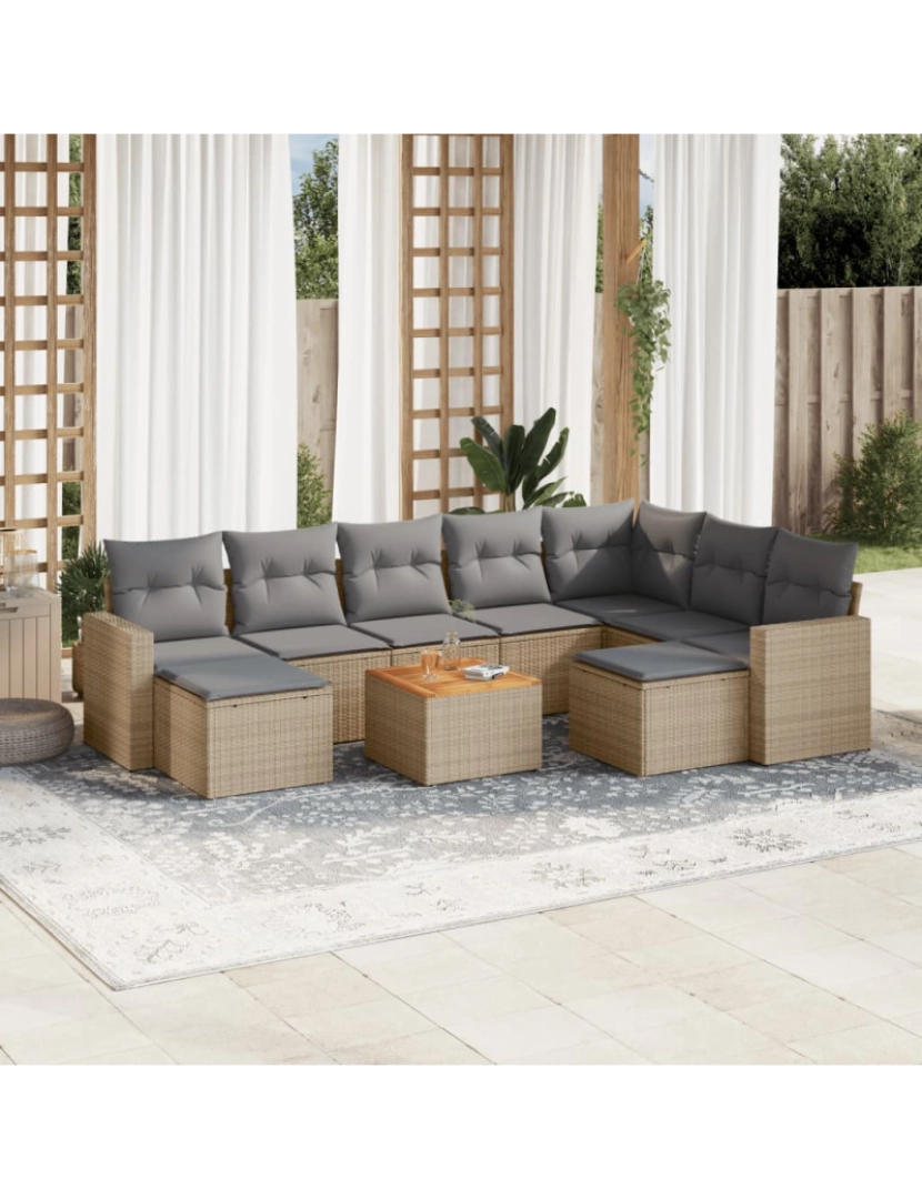 Vidaxl - 10 pcs conjunto de sofás p/ jardim，Conjuntos Relax Jardim com almofadões vime PE bege CFW388147