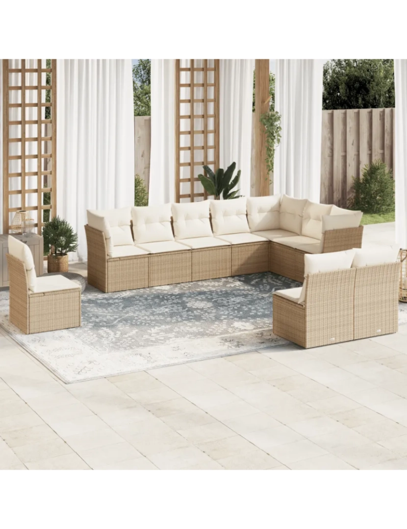 Vidaxl - 10 pcs conjunto de sofás p/ jardim，Conjuntos Relax Jardim com almofadões vime PE bege CFW814130