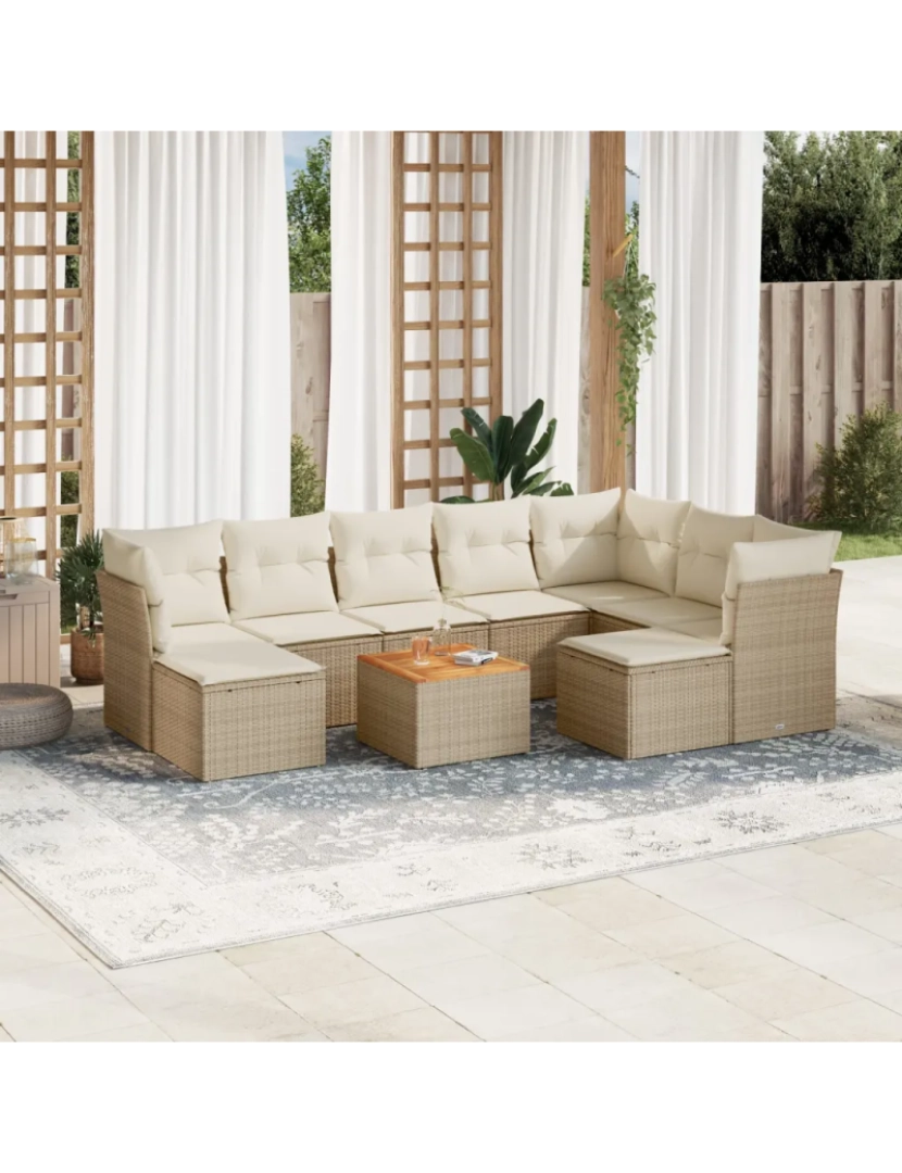 Vidaxl - 10 pcs conjunto de sofás p/ jardim，Conjuntos Relax Jardim com almofadões vime PE bege CFW820892