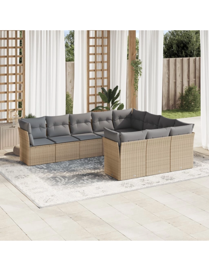 Vidaxl - 10 pcs conjunto de sofás p/ jardim，Conjuntos Relax Jardim com almofadões vime PE bege CFW603076