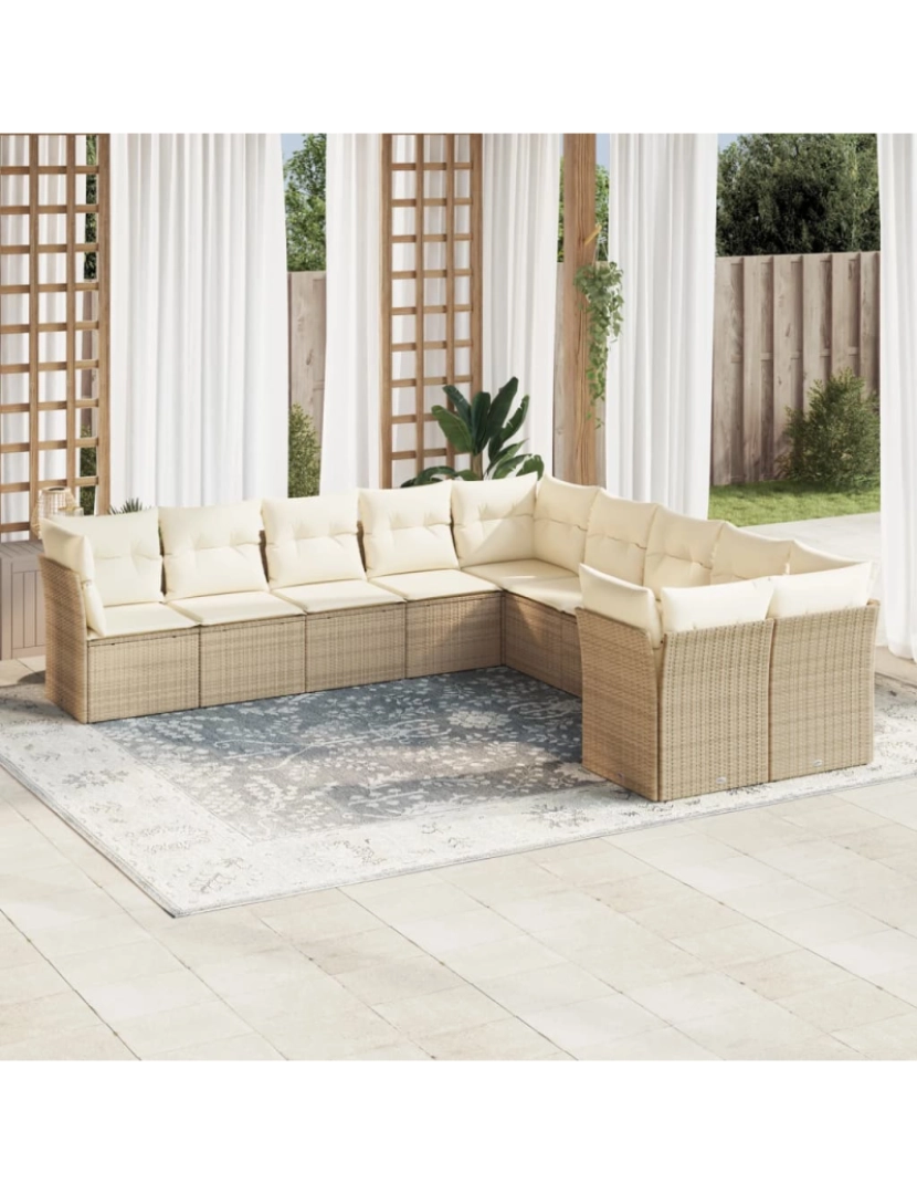 Vidaxl - 10 pcs conjunto de sofás p/ jardim，Conjuntos Relax Jardim com almofadões vime PE bege CFW987631