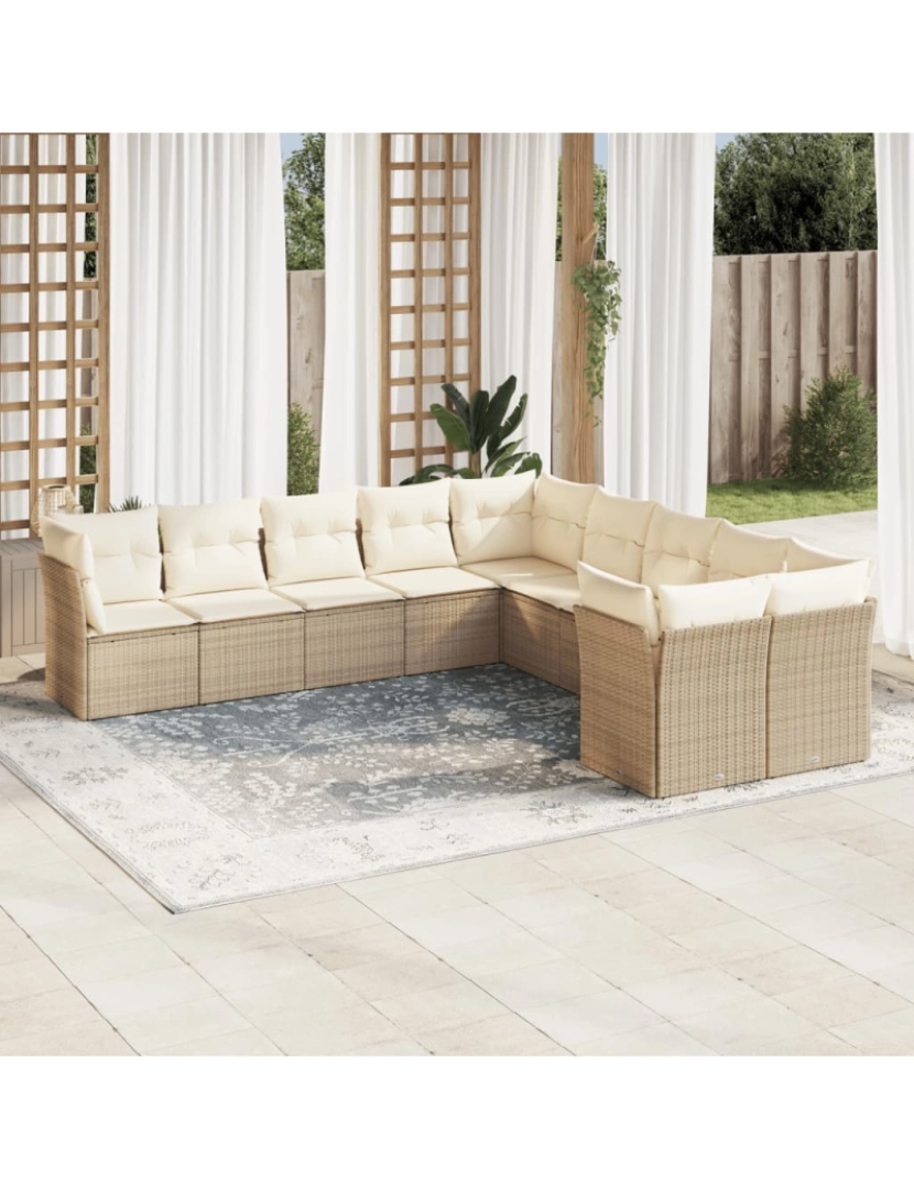 Vidaxl - 10 pcs conjunto de sofás p/ jardim，Conjuntos Relax Jardim com almofadões vime PE bege CFW587310