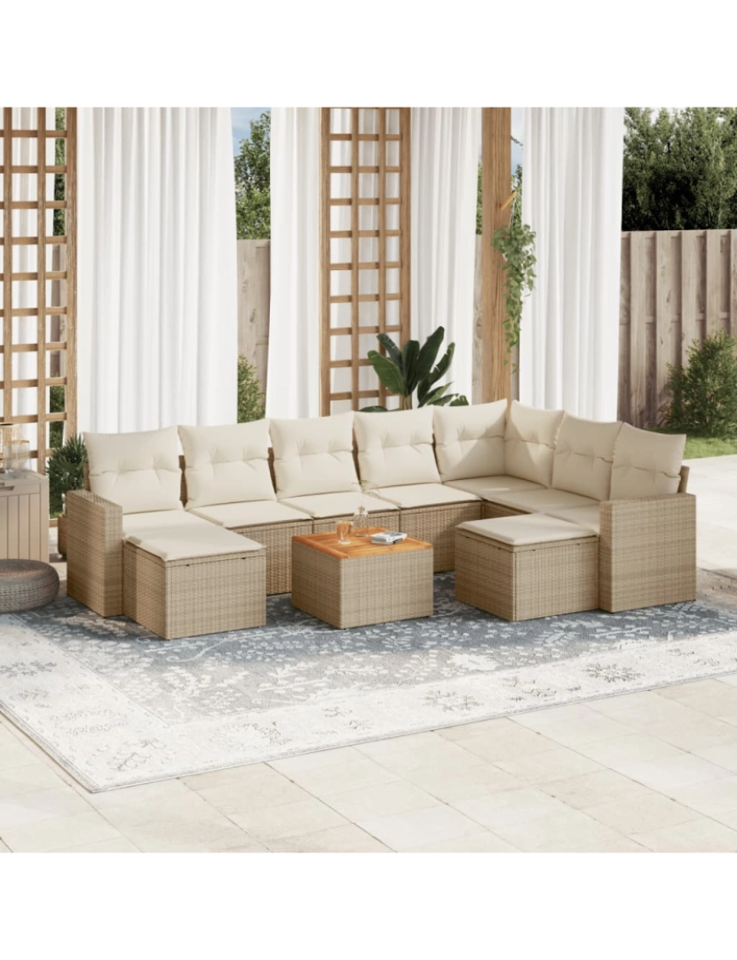 Vidaxl - 10 pcs conjunto de sofás p/ jardim，Conjuntos Relax Jardim com almofadões vime PE bege CFW789098