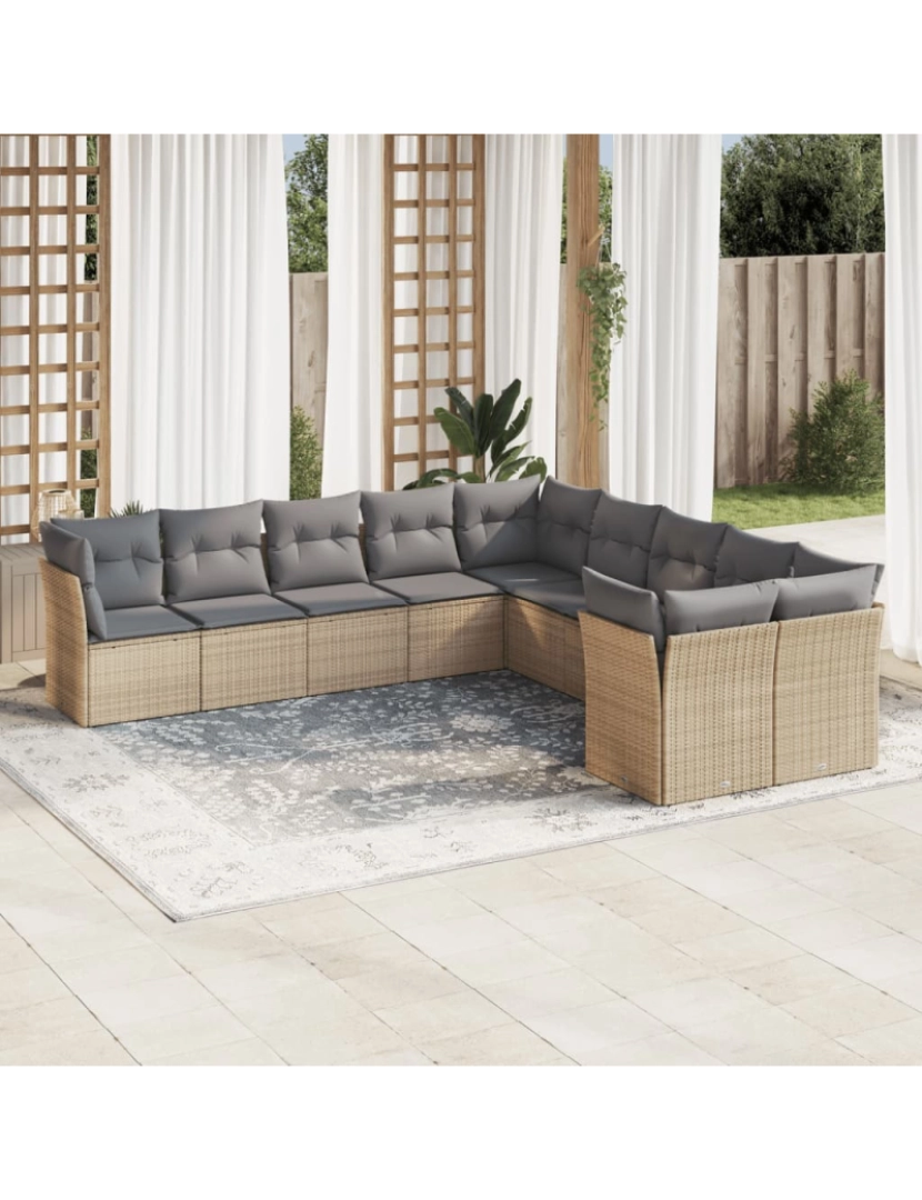 Vidaxl - 10 pcs conjunto de sofás p/ jardim，Conjuntos Relax Jardim com almofadões vime PE bege CFW886503