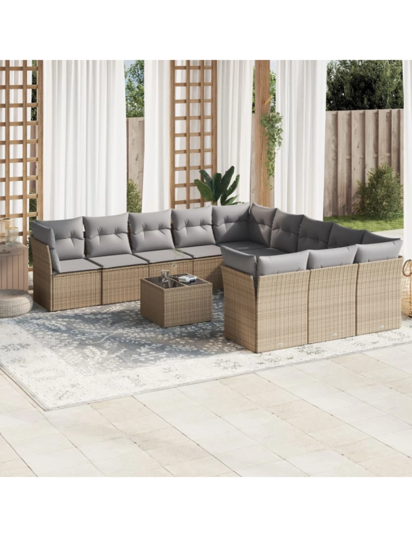 Vidaxl - 12 pcs conjunto de sofás p/ jardim，Conjuntos Relax Jardim com almofadões vime PE bege CFW912258