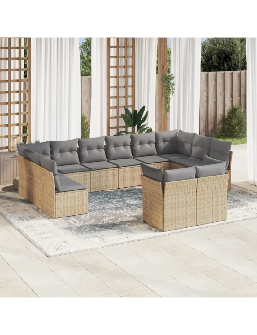 Vidaxl - 12 pcs conjunto de sofás p/ jardim，Conjuntos Relax Jardim com almofadões vime PE bege CFW368351