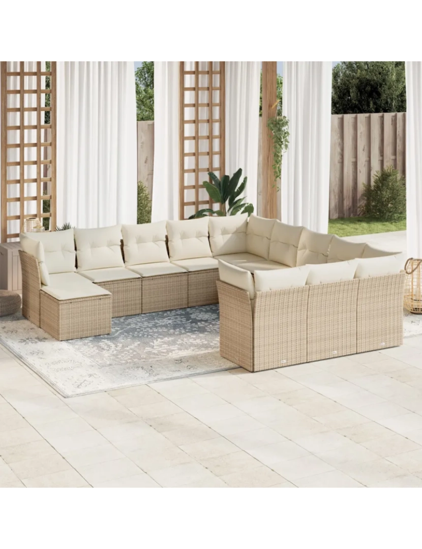 Vidaxl - 12 pcs conjunto de sofás p/ jardim，Conjuntos Relax Jardim com almofadões vime PE bege CFW400917