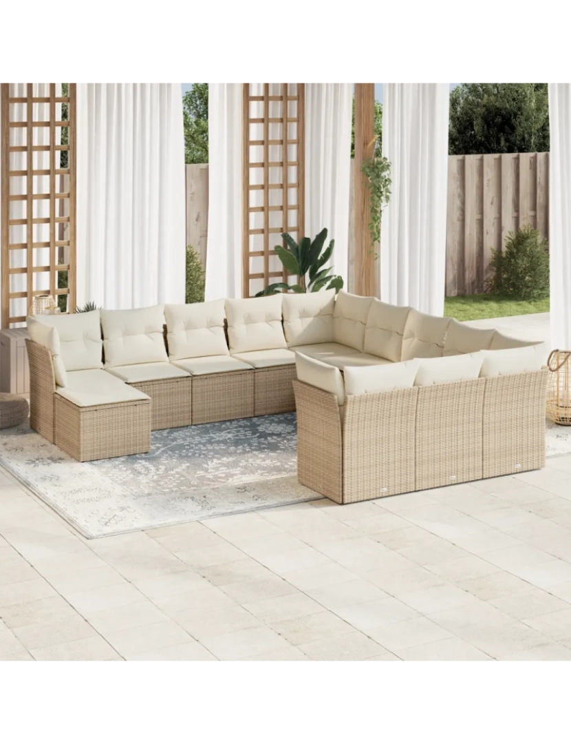 Vidaxl - 12 pcs conjunto de sofás p/ jardim，Conjuntos Relax Jardim com almofadões vime PE bege CFW915033