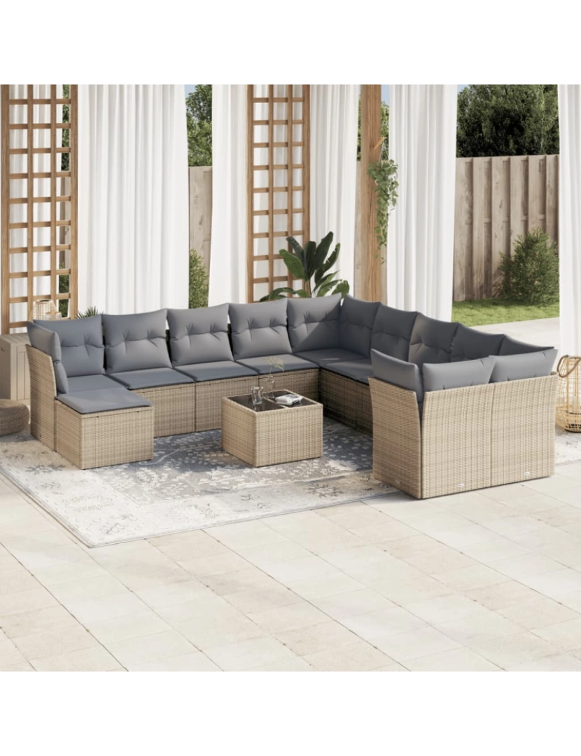 Vidaxl - 12 pcs conjunto de sofás p/ jardim，Conjuntos Relax Jardim com almofadões vime PE bege CFW994705