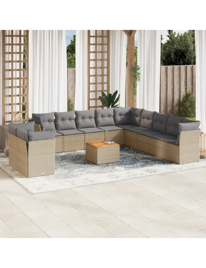 Vidaxl - 12 pcs conjunto de sofás p/ jardim，Conjuntos Relax Jardim com almofadões vime PE bege CFW605786
