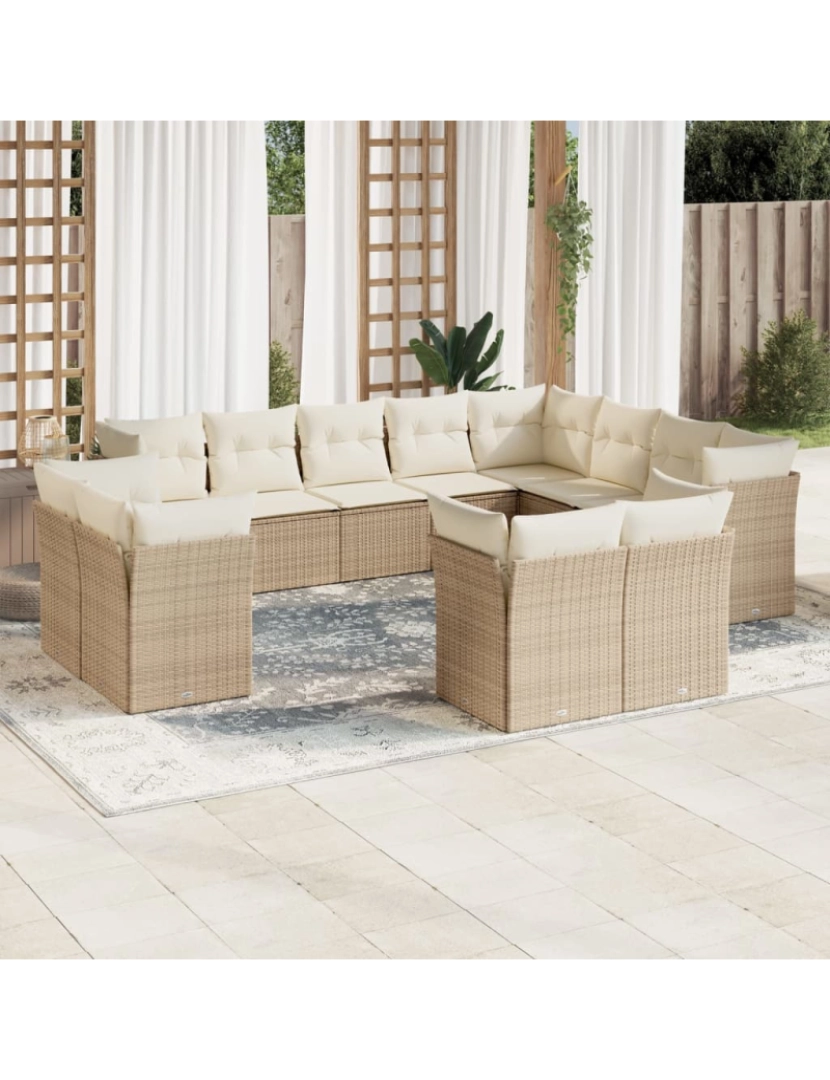 Vidaxl - 12 pcs conjunto de sofás p/ jardim，Conjuntos Relax Jardim com almofadões vime PE bege CFW810512