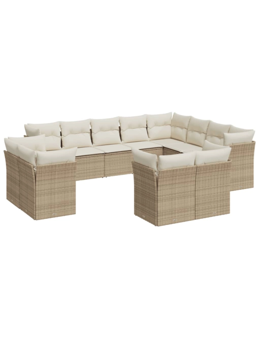 imagem de 12 pcs conjunto de sofás p/ jardim，Conjuntos Relax Jardim com almofadões vime PE bege CFW8105122