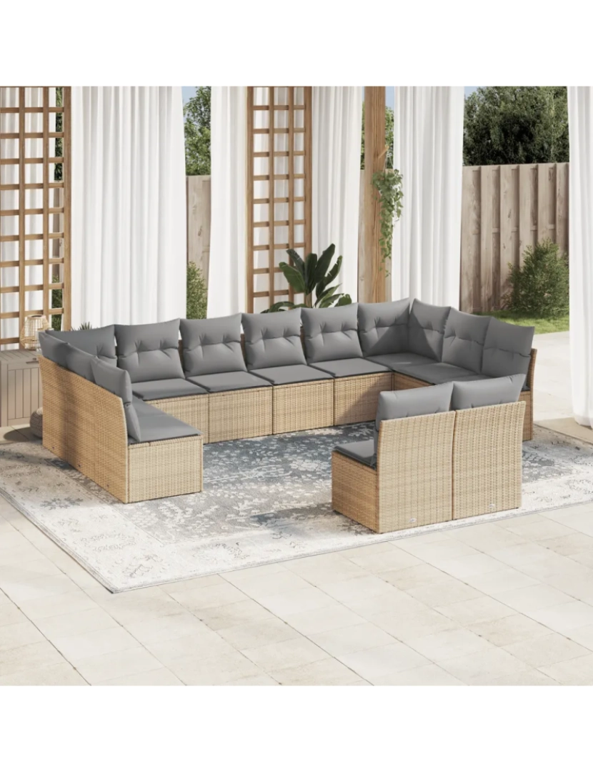 Vidaxl - 12 pcs conjunto de sofás p/ jardim，Conjuntos Relax Jardim com almofadões vime PE bege CFW553208
