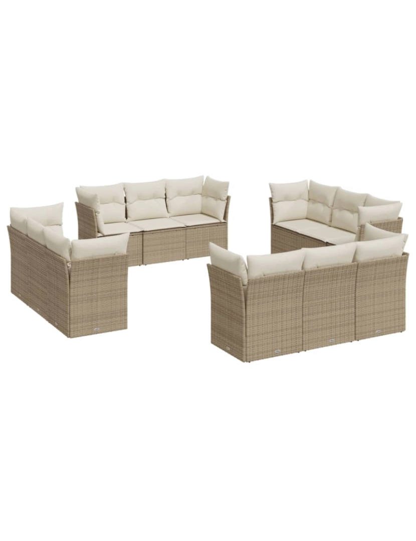 imagem de 12 pcs conjunto de sofás p/ jardim，Conjuntos Relax Jardim com almofadões vime PE bege CFW4826242