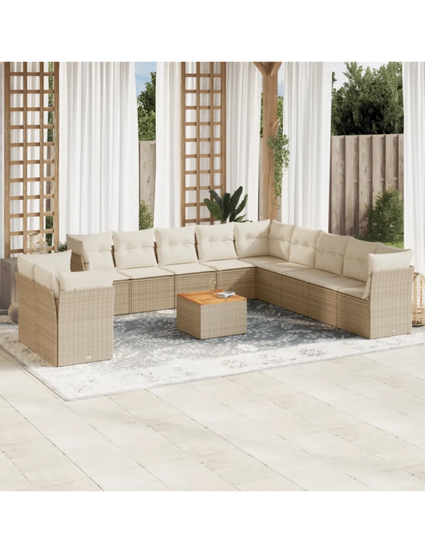 Vidaxl - 12 pcs conjunto de sofás p/ jardim，Conjuntos Relax Jardim com almofadões vime PE bege CFW807531