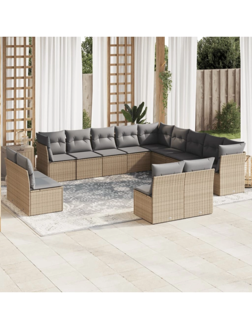 Vidaxl - 13 pcs conjunto de sofás p/ jardim，Conjuntos Relax Jardim com almofadões vime PE bege CFW580481