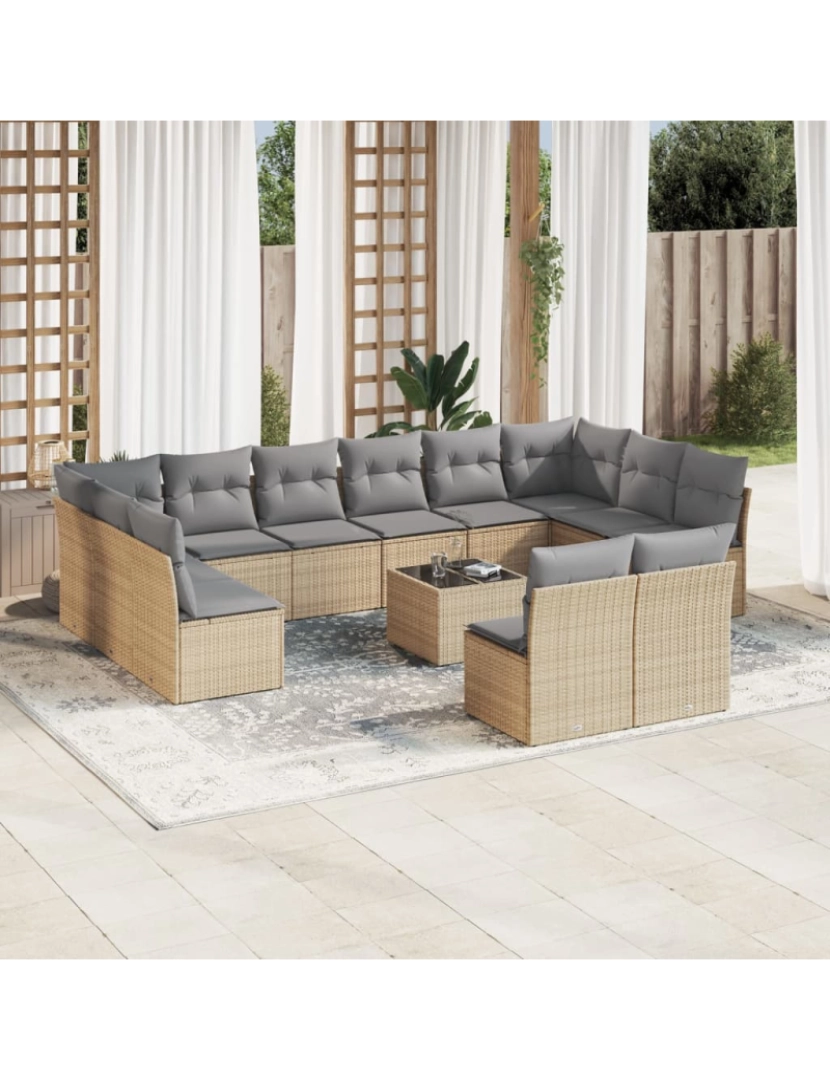Vidaxl - 13 pcs conjunto de sofás p/ jardim，Conjuntos Relax Jardim com almofadões vime PE bege CFW489937