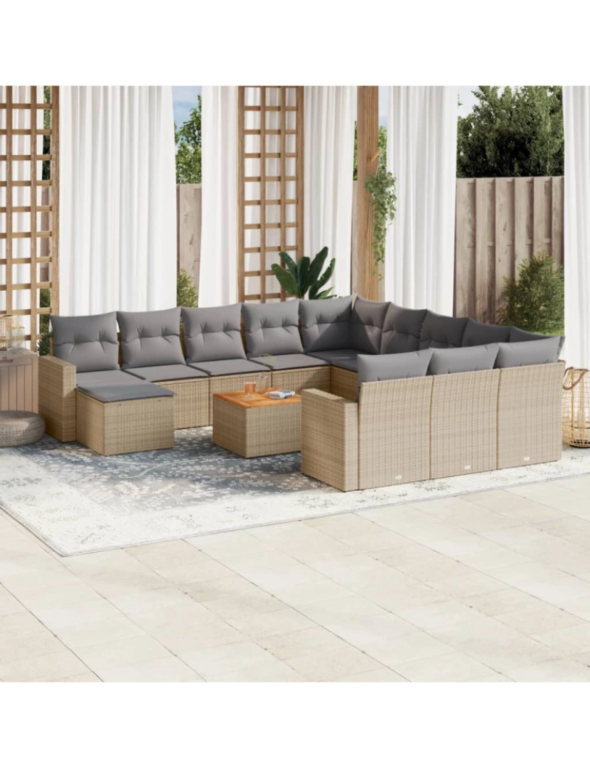 Vidaxl - 13 pcs conjunto de sofás p/ jardim，Conjuntos Relax Jardim com almofadões vime PE bege CFW274840