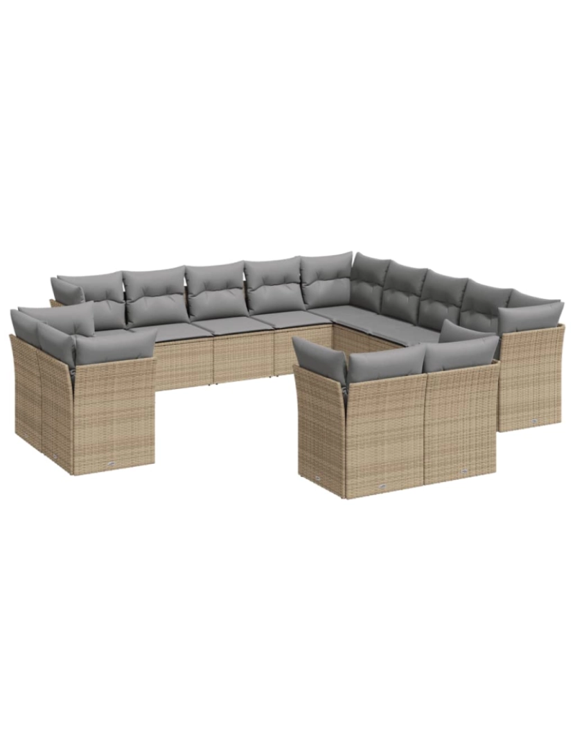 imagem de 13 pcs conjunto de sofás p/ jardim，Conjuntos Relax Jardim com almofadões vime PE bege CFW8762102