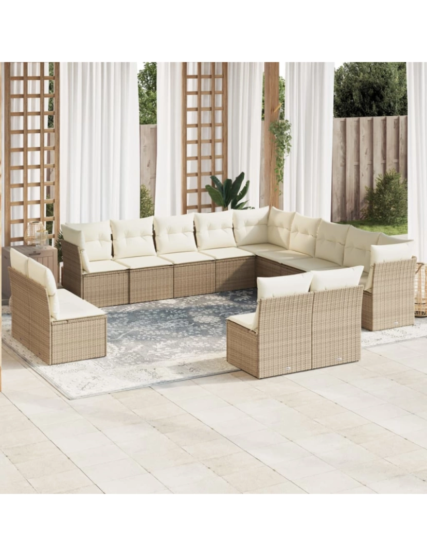 imagem de 13 pcs conjunto de sofás p/ jardim，Conjuntos Relax Jardim com almofadões vime PE bege CFW5996361