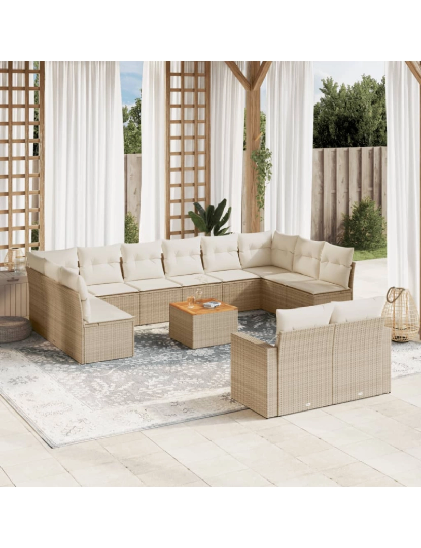Vidaxl - 13 pcs conjunto de sofás p/ jardim，Conjuntos Relax Jardim com almofadões vime PE bege CFW620187