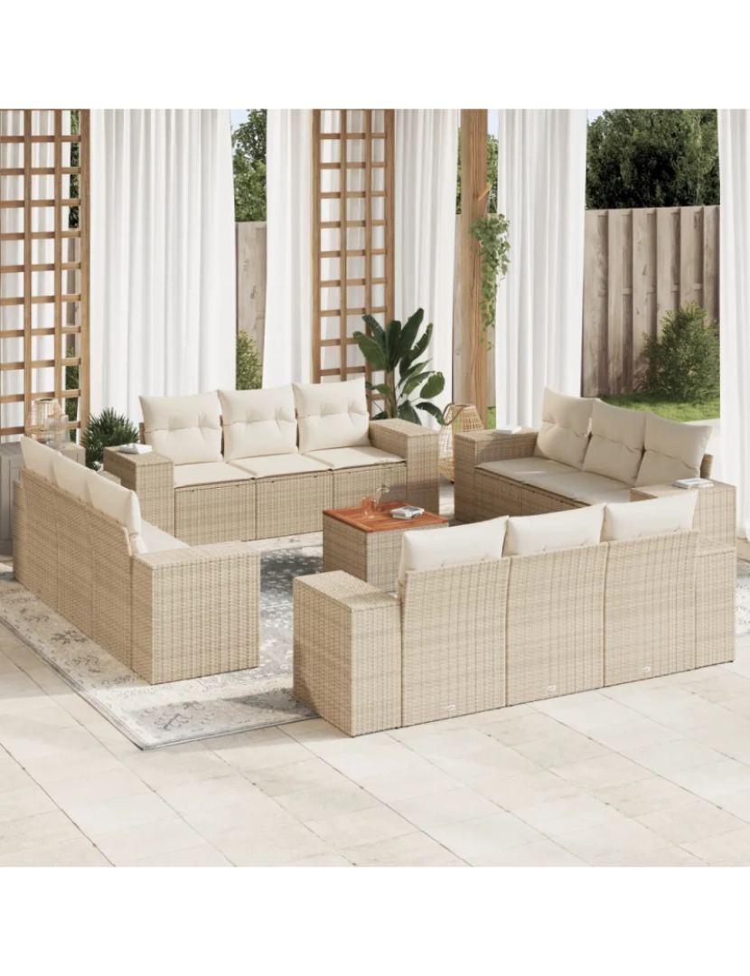 Vidaxl - 13 pcs conjunto de sofás p/ jardim，Conjuntos Relax Jardim com almofadões vime PE bege CFW852574