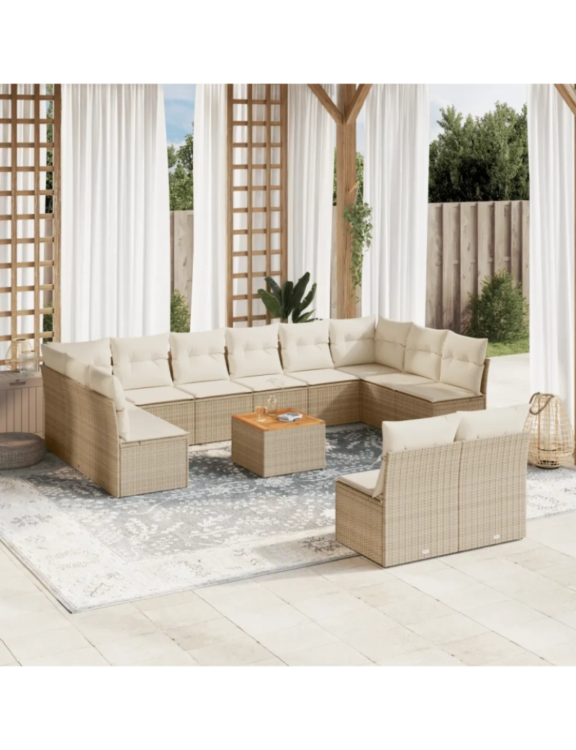 Vidaxl - 13 pcs conjunto de sofás p/ jardim，Conjuntos Relax Jardim com almofadões vime PE bege CFW163512