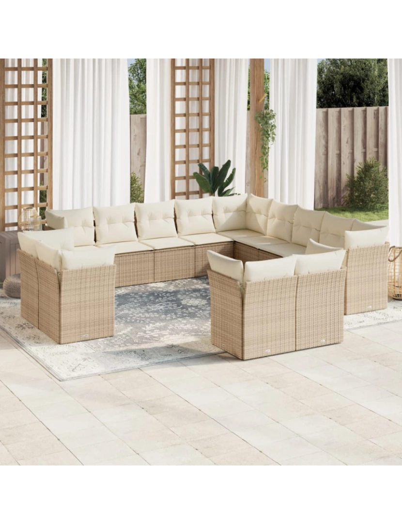 Vidaxl - 13 pcs conjunto de sofás p/ jardim，Conjuntos Relax Jardim com almofadões vime PE bege CFW370218