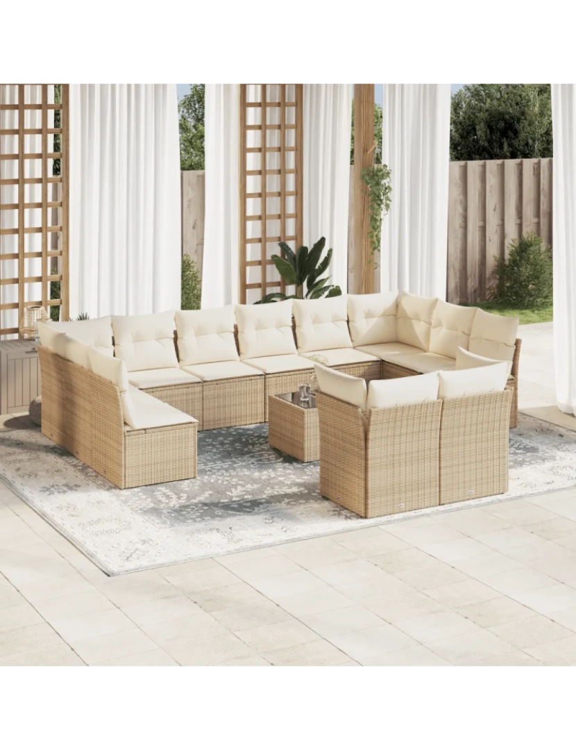 imagem de 13 pcs conjunto de sofás p/ jardim，Conjuntos Relax Jardim com almofadões vime PE bege CFW6535721