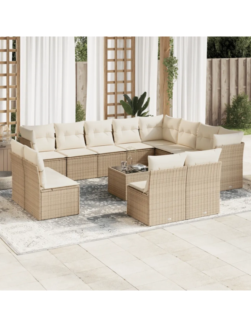 Vidaxl - 13 pcs conjunto de sofás p/ jardim，Conjuntos Relax Jardim com almofadões vime PE bege CFW535110
