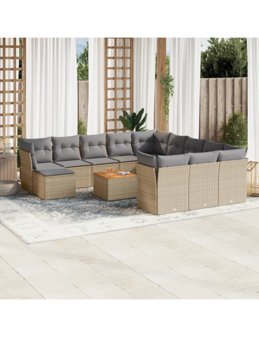 Vidaxl - 13 pcs conjunto de sofás p/ jardim，Conjuntos Relax Jardim com almofadões vime PE bege CFW803969