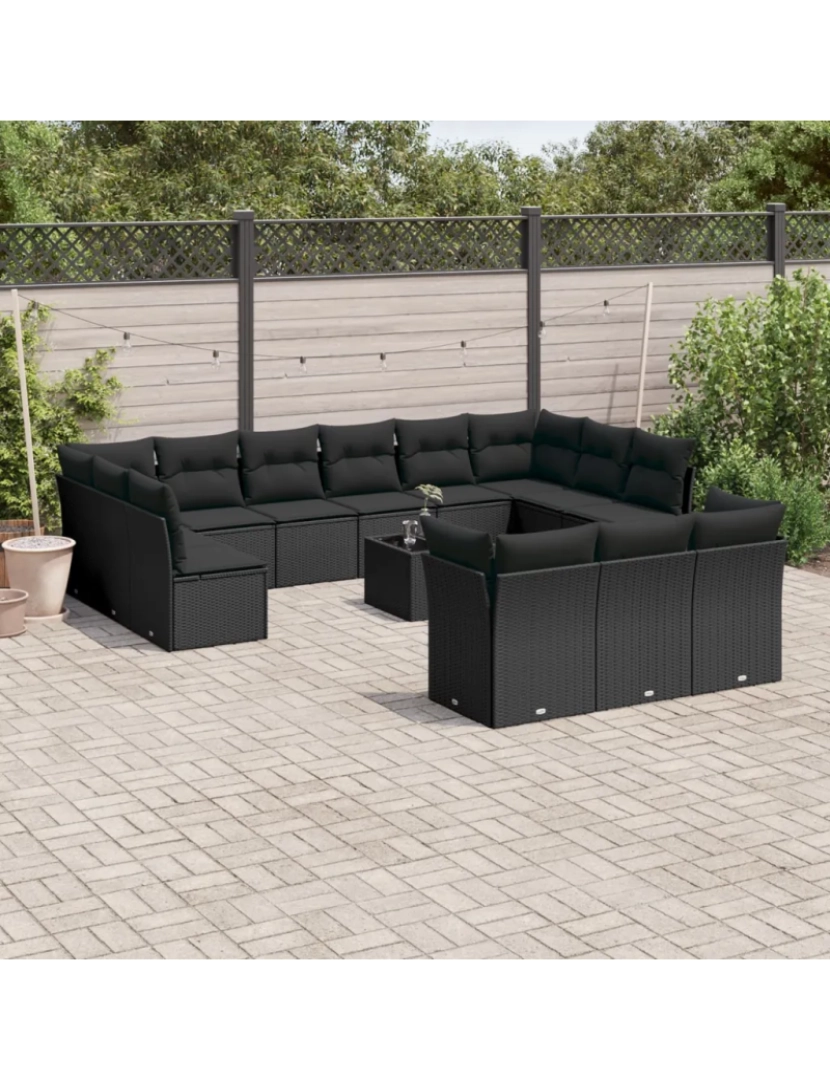 Vidaxl - 14 pcs conjunto de sofás p/ jardim，Conjuntos Relax Jardim c/ almofadões vime PE preto CFW571424