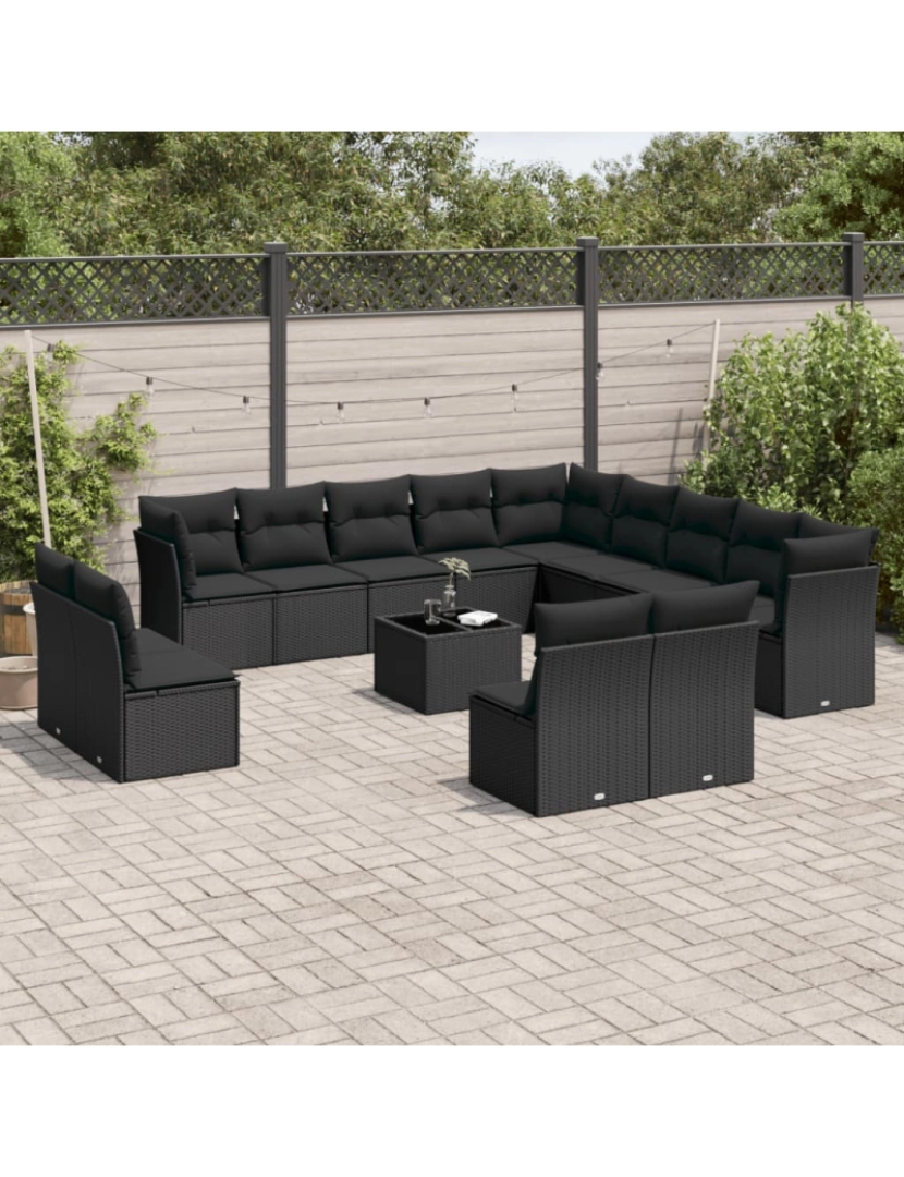 Vidaxl - 14 pcs conjunto de sofás p/ jardim，Conjuntos Relax Jardim c/ almofadões vime PE preto CFW124577