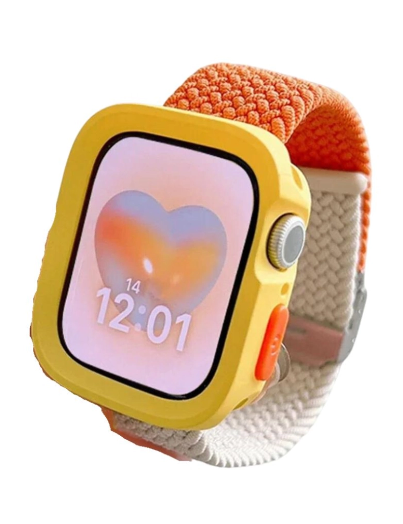 Antiimpacto! - Pack Capa + bracelete tecido trançado Apple Watch Ultra Laranja e branco