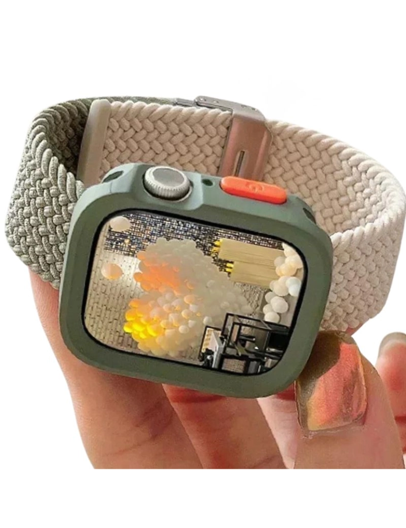 imagem de Pack Capa + bracelete tecido trançado Apple Watch Series 6 44mm Verde e Branco2