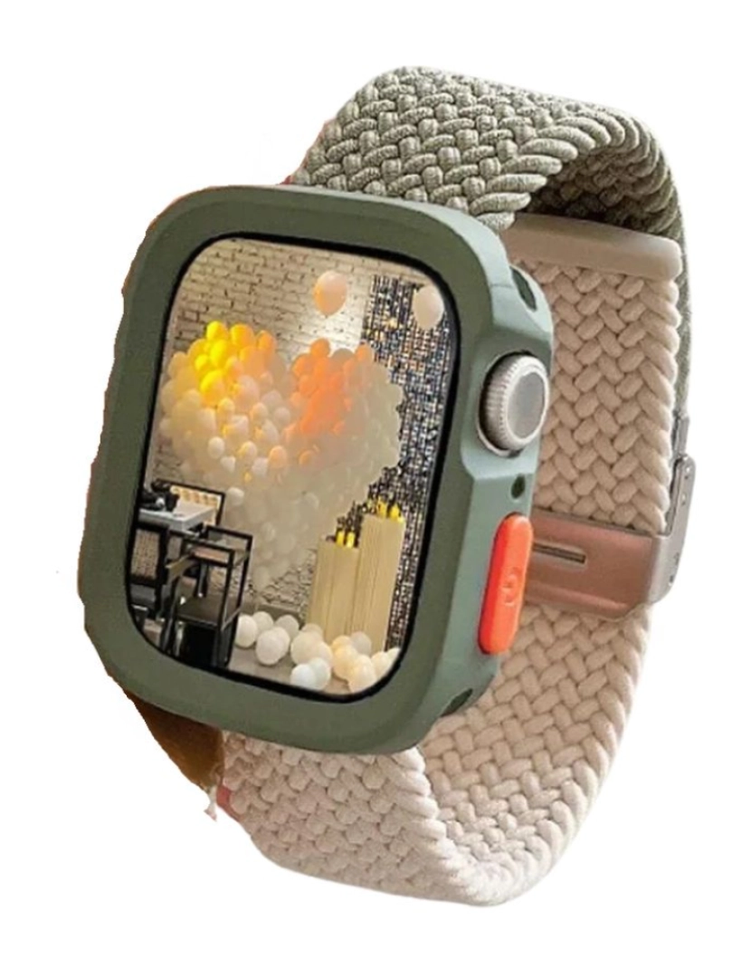 imagem de Pack Capa + bracelete tecido trançado Apple Watch Series 9 45mm Verde e Branco1